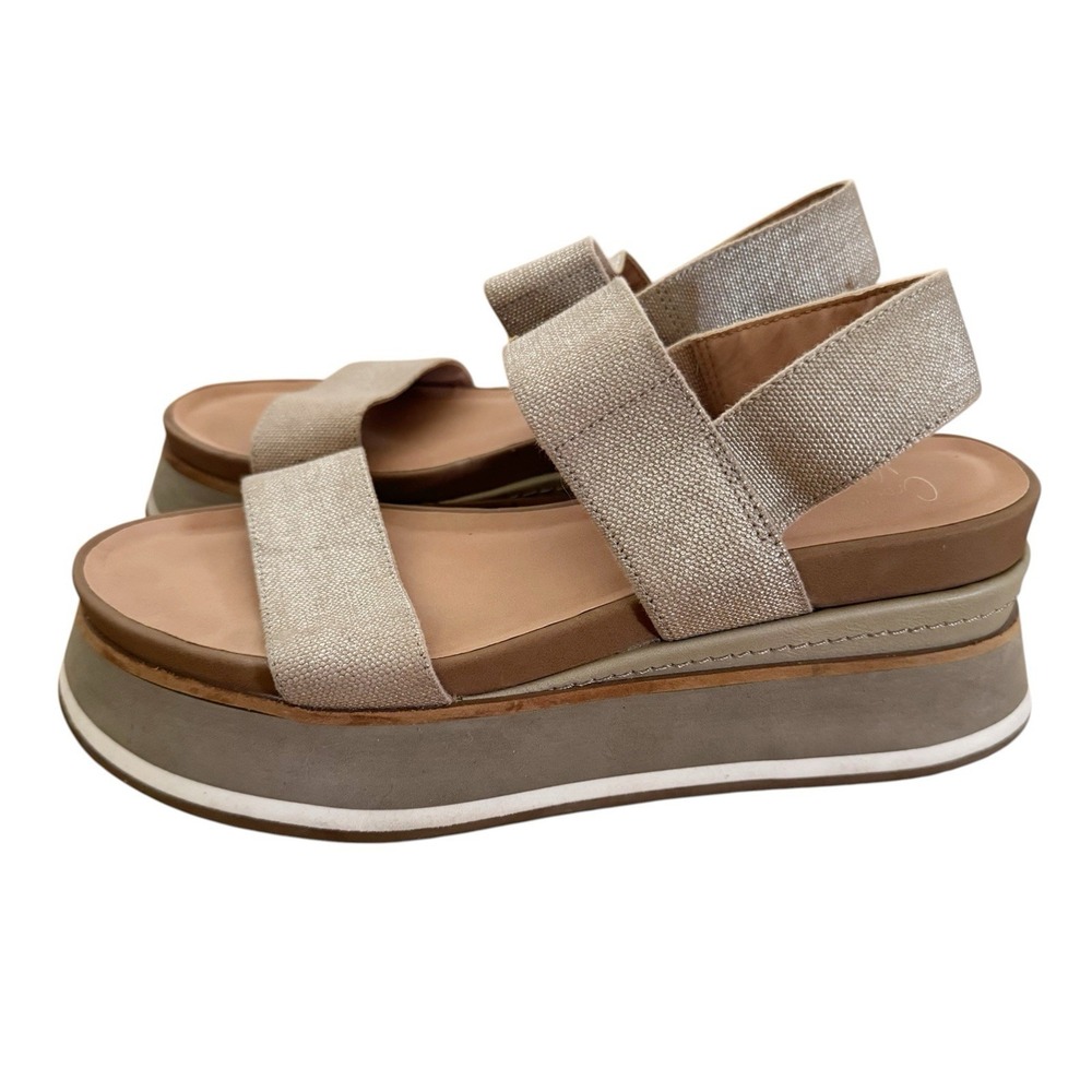 Crown Vintage Sandals Women 8M Perrin Shoes Gray Slingback Platform Wedge Strap